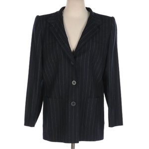 Miss Valentino V Blazer in Navy Pinstripes Wool/Cashmere with Mandarin Collar